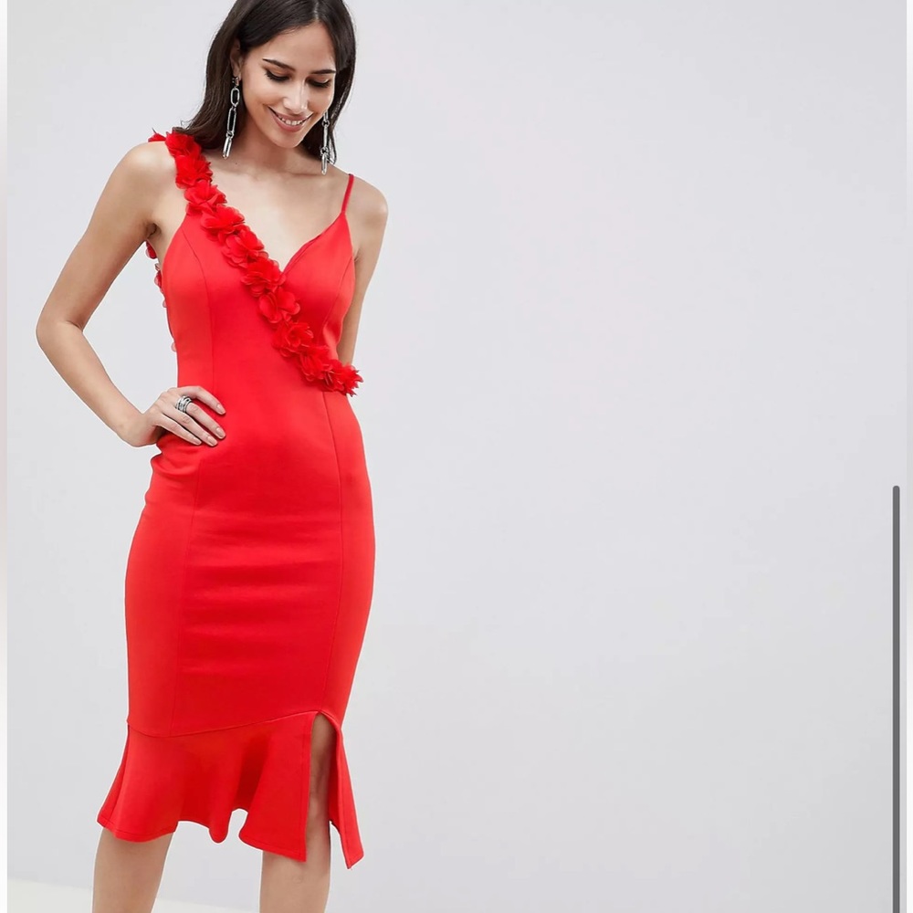 ASOS DESIGN corsage bodycon red midi dress - Size 2 NWT🌹